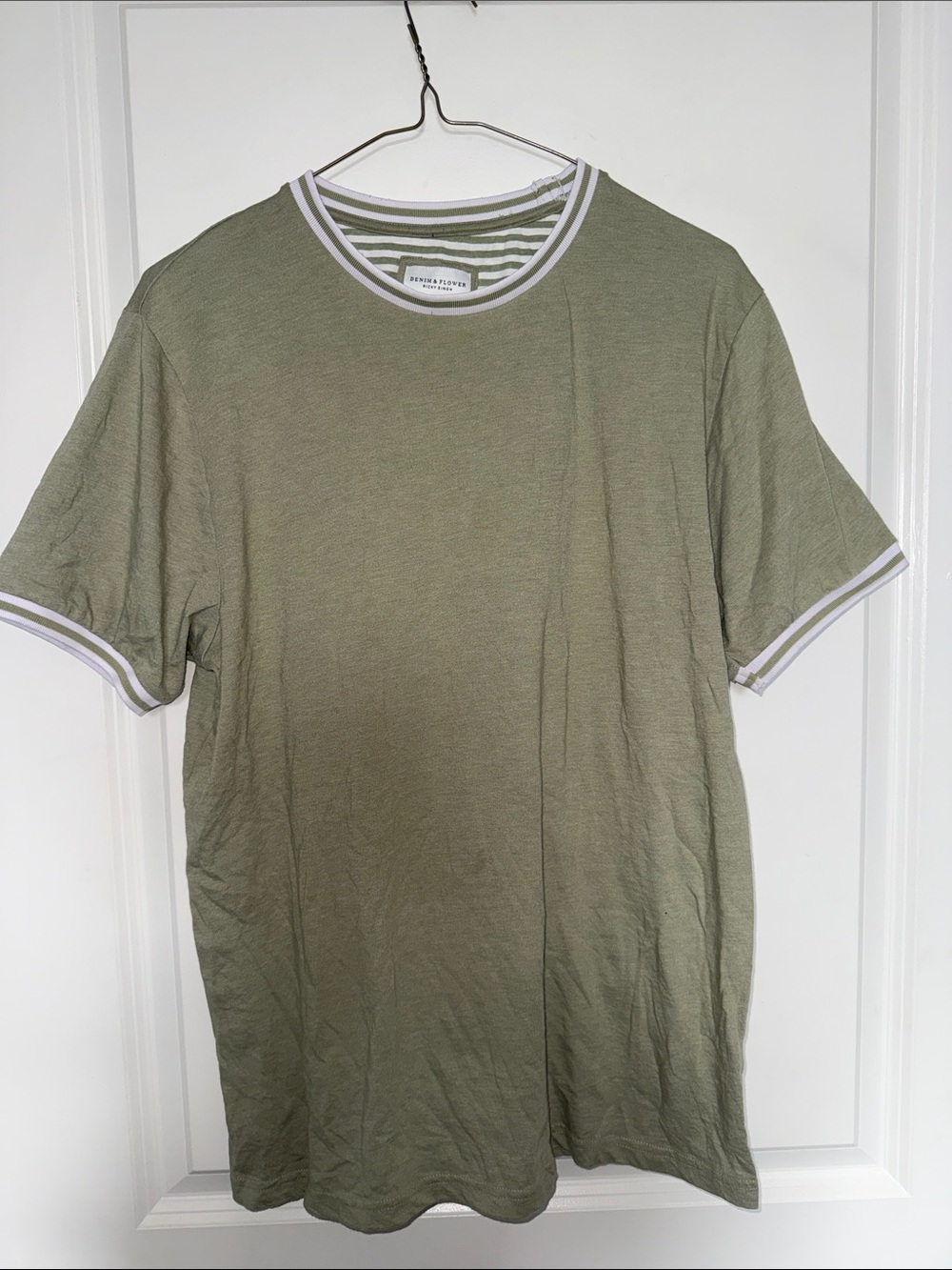 Men’s Denim & Flower Ricky Singh Light Green T-Shirt with White Trim - Size L